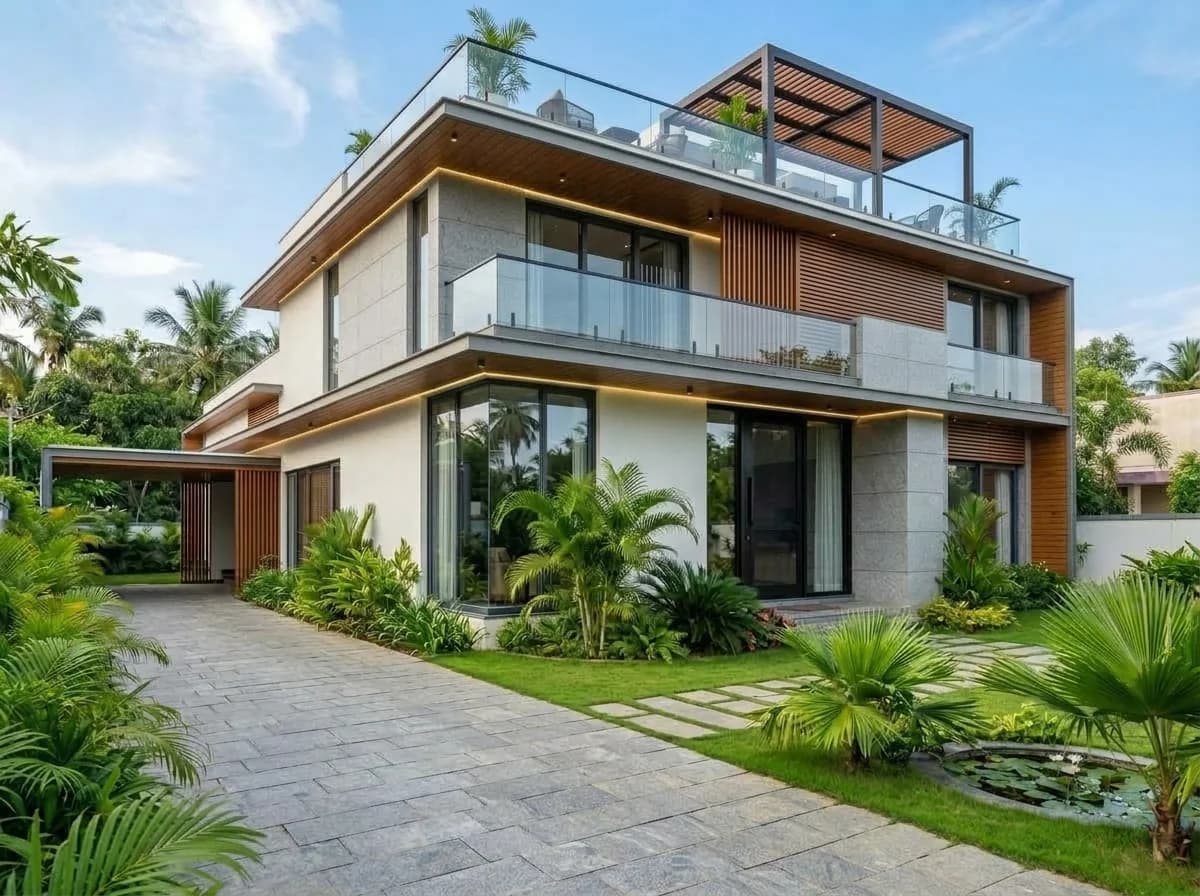 Ground + 2 Floors (Triplex Villa) Architectural Elevation
