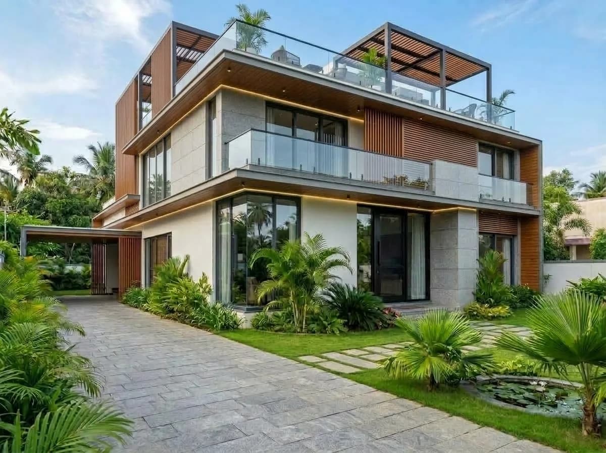 Ground + 3 Floors (Multi-Level) Architectural Elevation